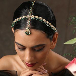 Sumira Green Kundan Gold Plated Mathapatti